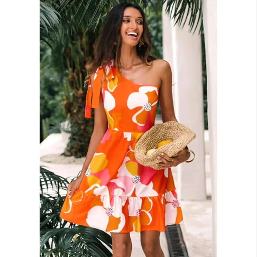 NWOT Cupshe Print Bow One Shoulder Dress Size XS - Picture 6 of 7